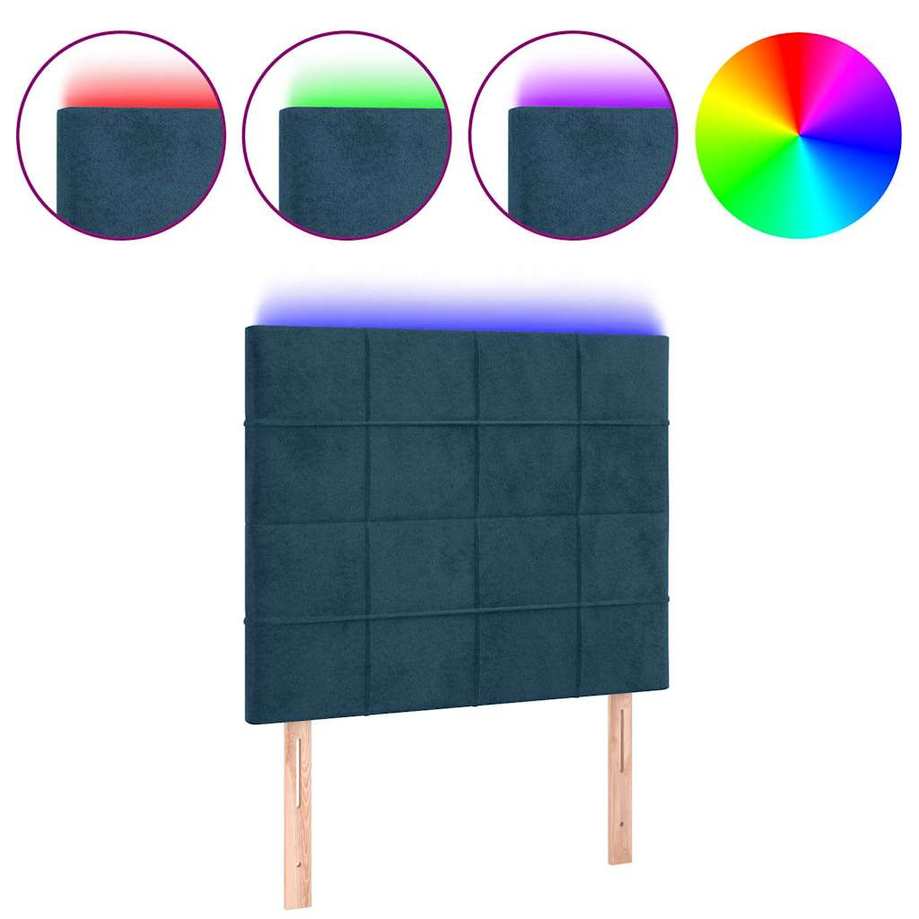 sengegavl med LED-lys 100x5x118/128 cm fløjl mørkeblå