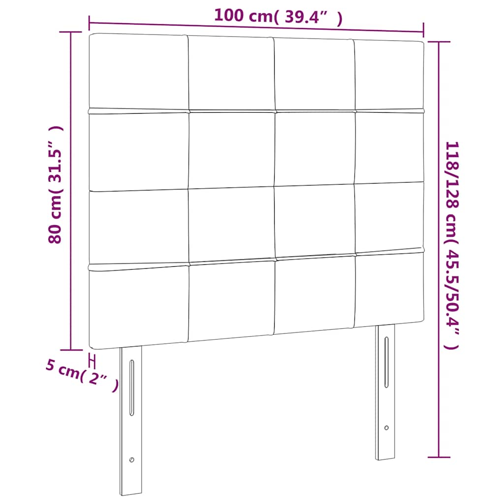sengegavl med LED-lys 100x5x118/128 cm fløjl mørkeblå