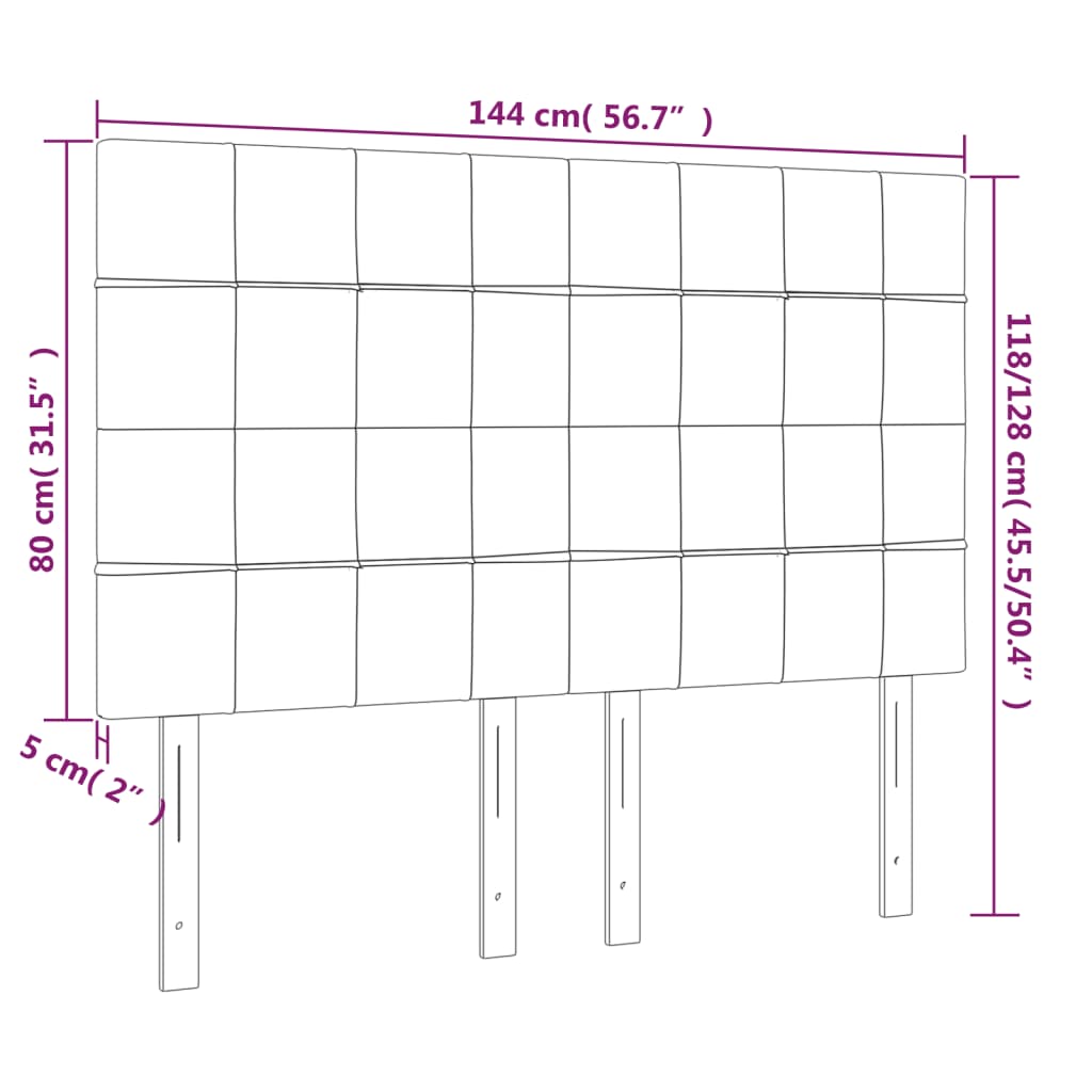 sengegavl med LED-lys 144x5x118/128 cm fløjl lysegrå