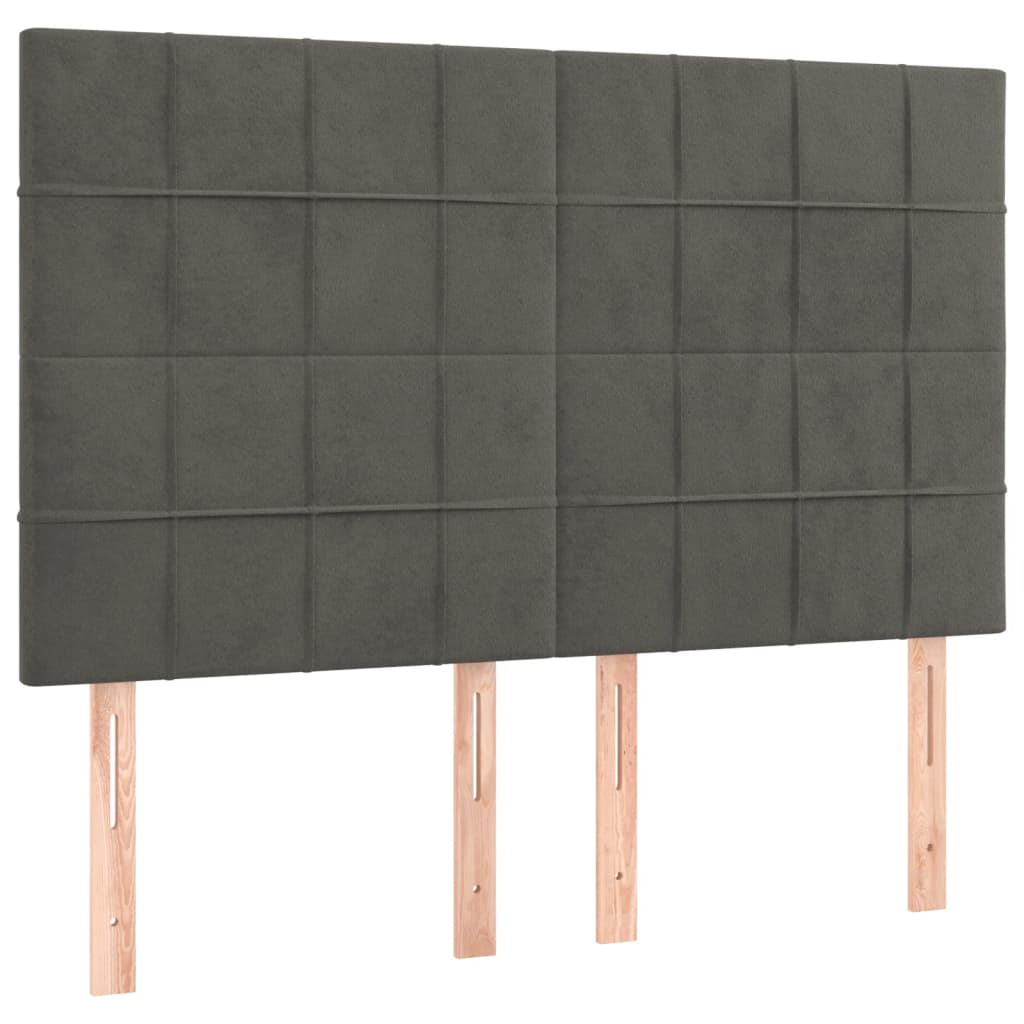 sengegavl med LED-lys 144x5x118/128 cm fløjl mørkegrå