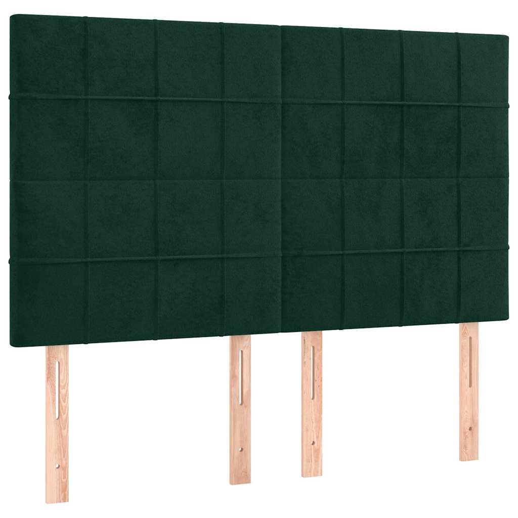 sengegavl med LED-lys 144x5x118/128 cm fløjl mørkegrøn