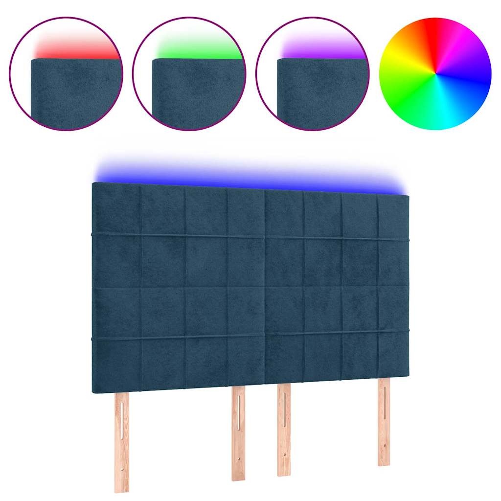 sengegavl med LED-lys 144x5x118/128 cm fløjl mørkeblå