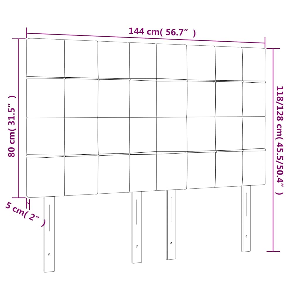 sengegavl med LED-lys 144x5x118/128 cm fløjl mørkeblå