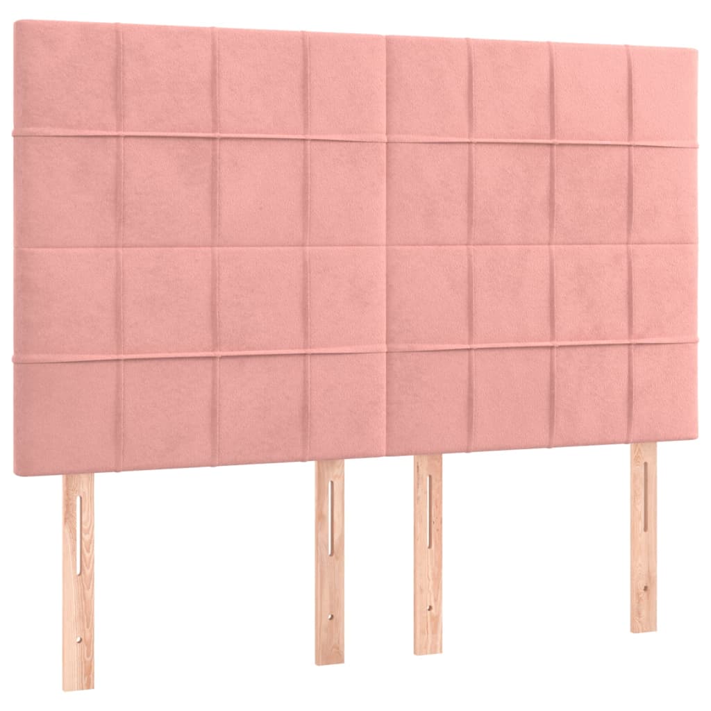 sengegavl med LED-lys 144x5x118/128 cm fløjl lyserød