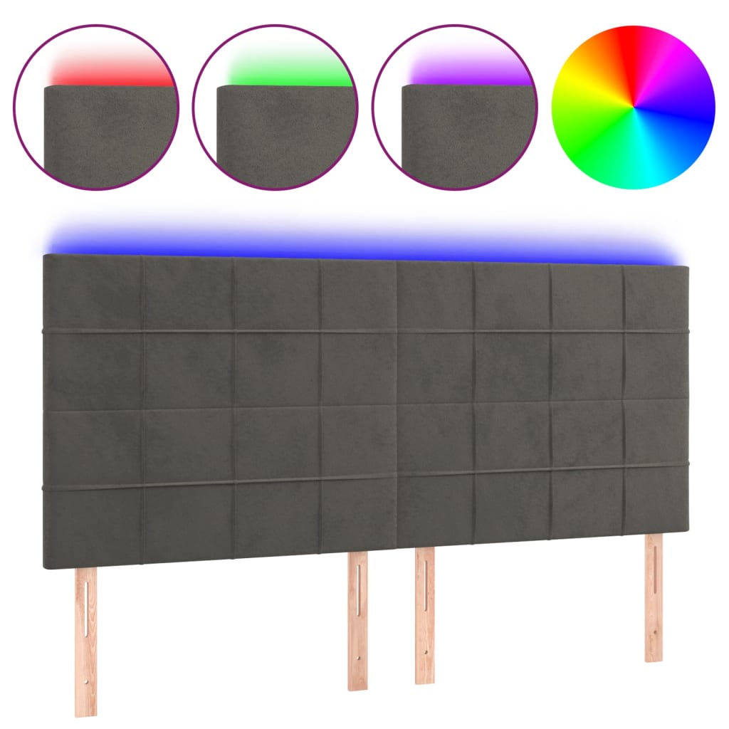 sengegavl med LED-lys 160x5x118/128 cm fløjl mørkegrå