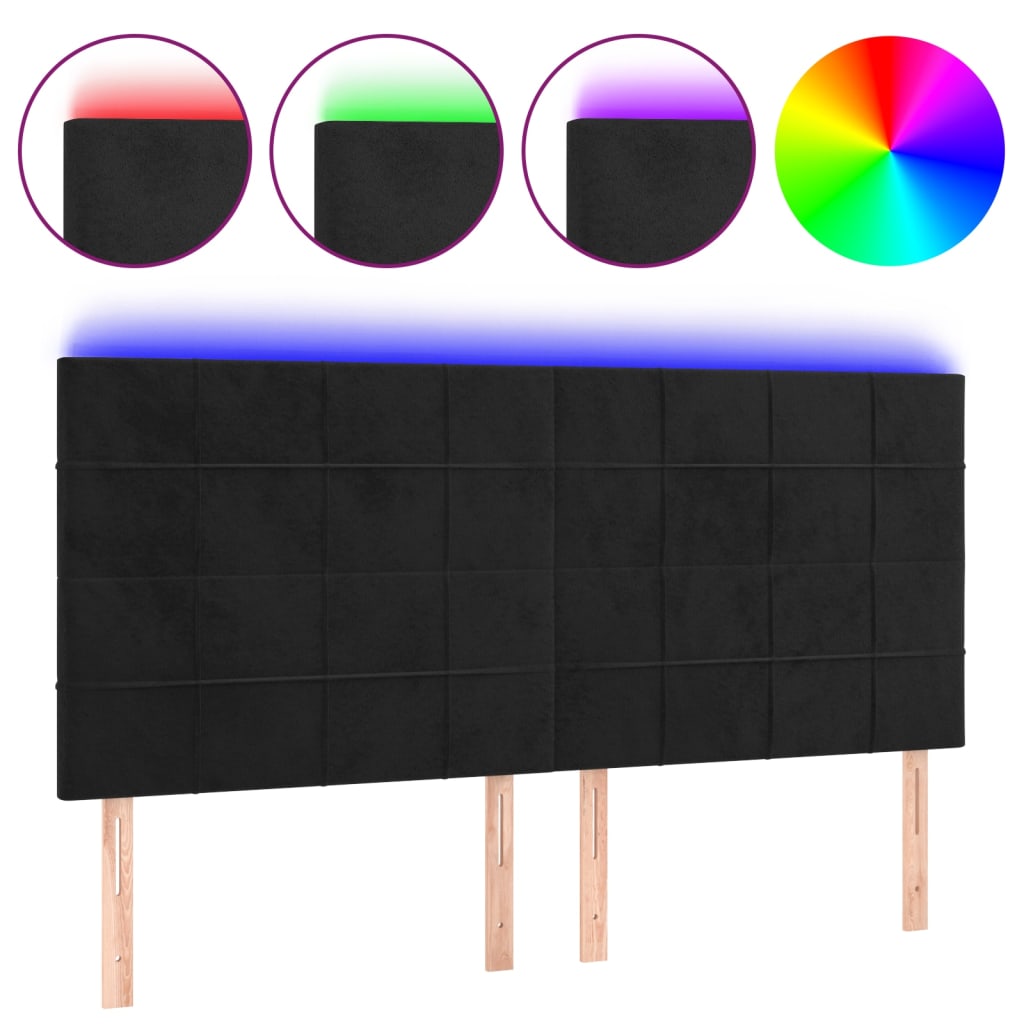 sengegavl med LED-lys 160x5x118/128 cm fløjl sort