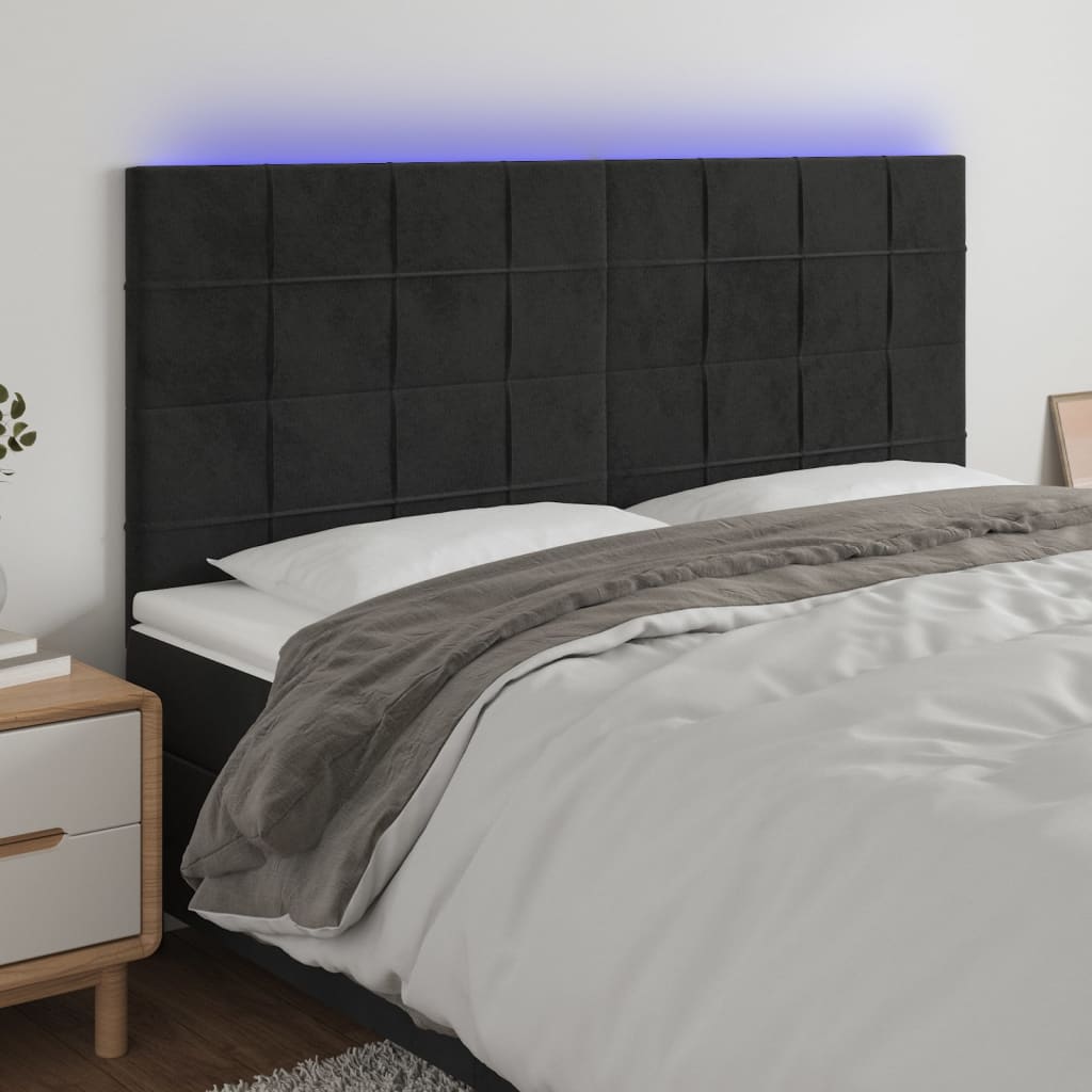 sengegavl med LED-lys 160x5x118/128 cm fløjl sort