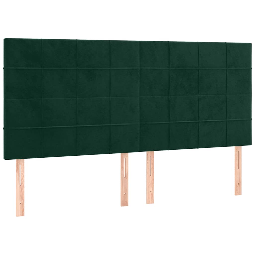 sengegavl med LED-lys 160x5x118/128 cm fløjl mørkegrøn