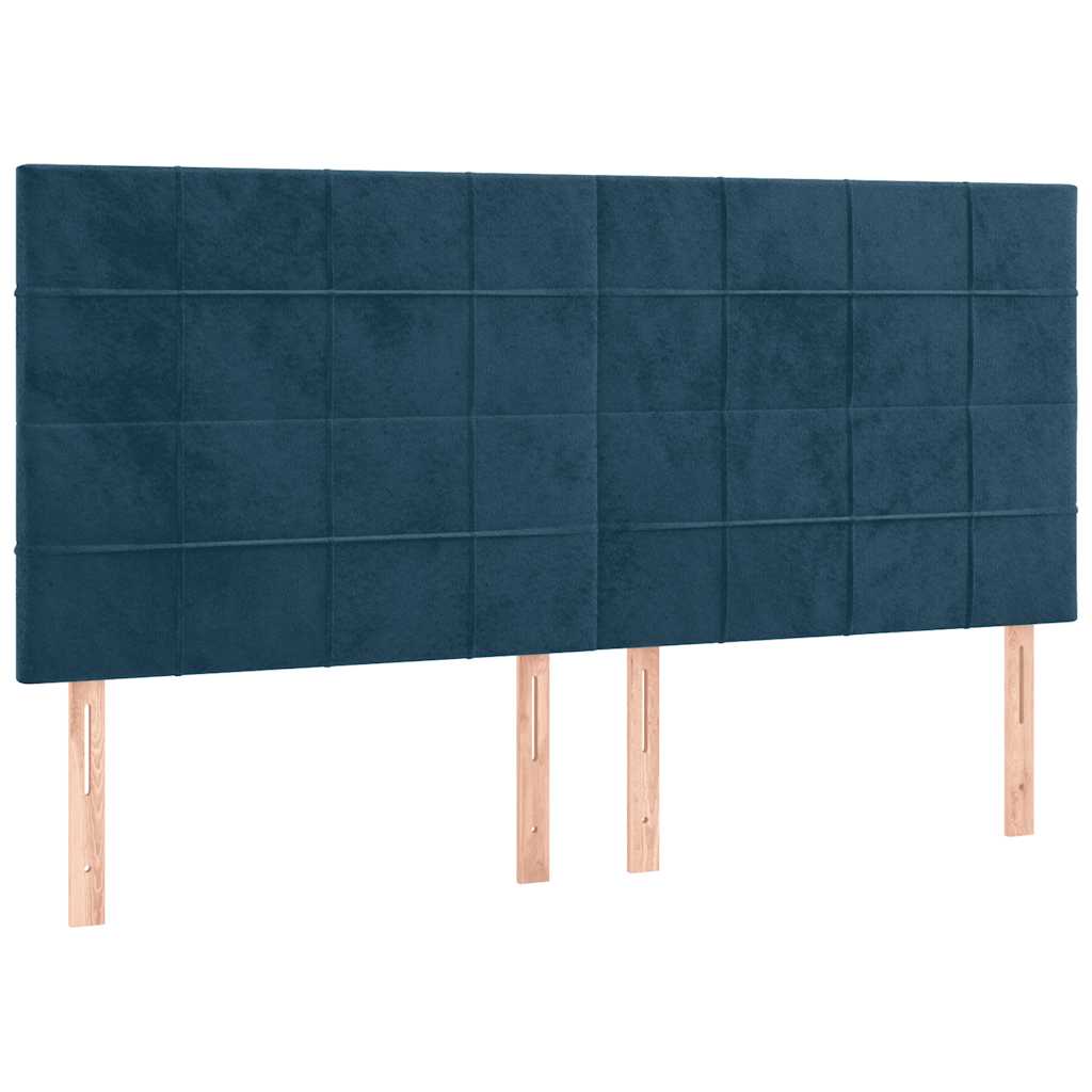 sengegavl med LED-lys 160x5x118/128 cm fløjl mørkeblå