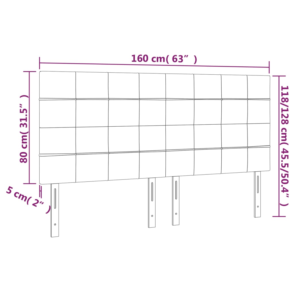 sengegavl med LED-lys 160x5x118/128 cm fløjl lyserød