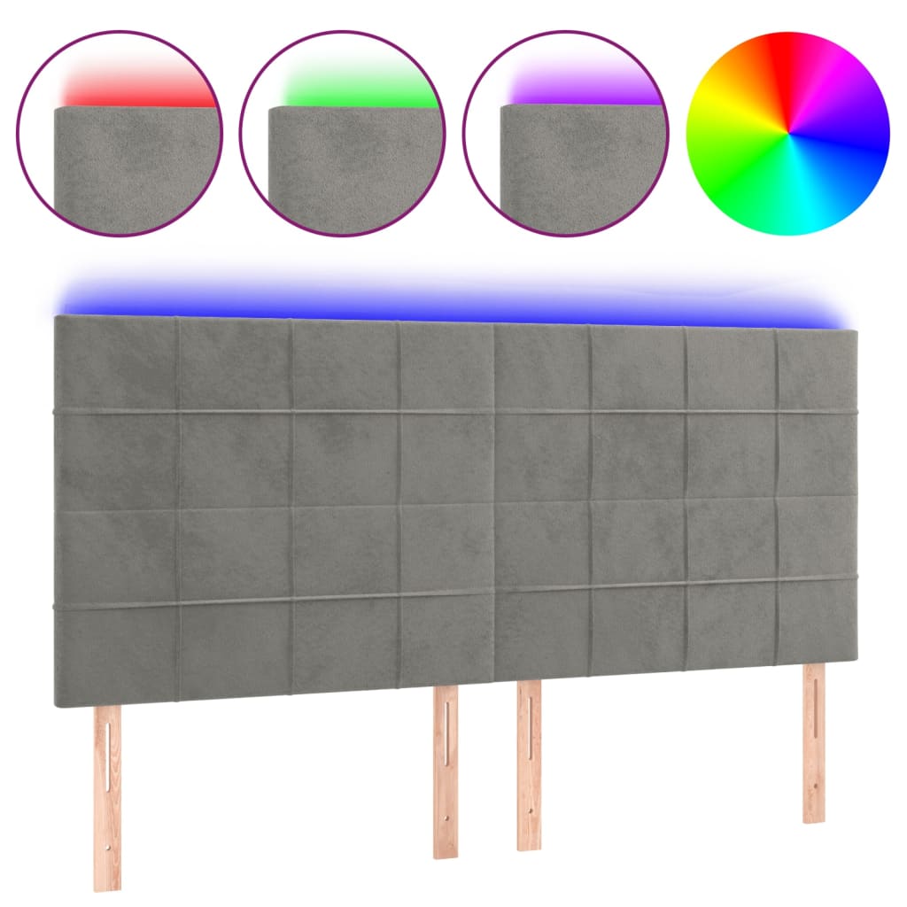 sengegavl med LED-lys 180x5x118/128 cm fløjl lysegrå