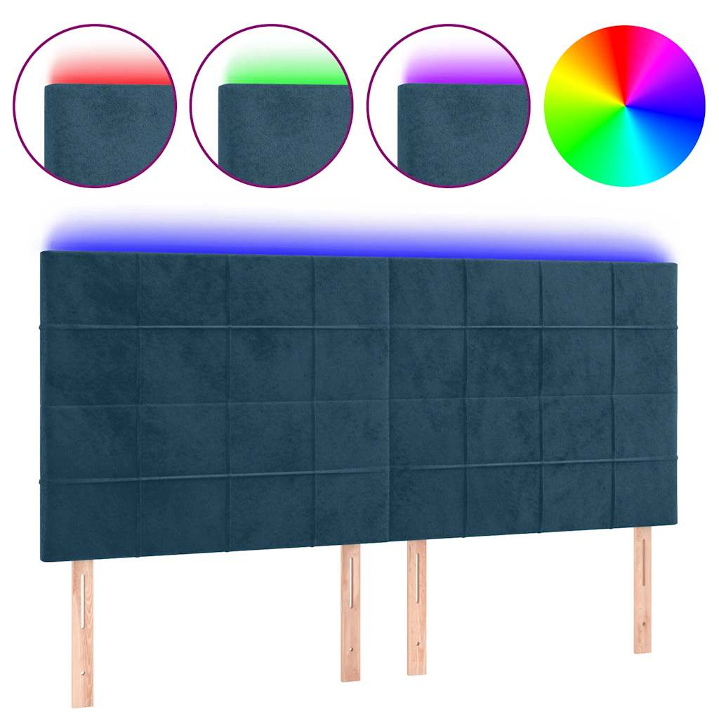 sengegavl med LED-lys 180x5x118/128 cm fløjl mørkeblå