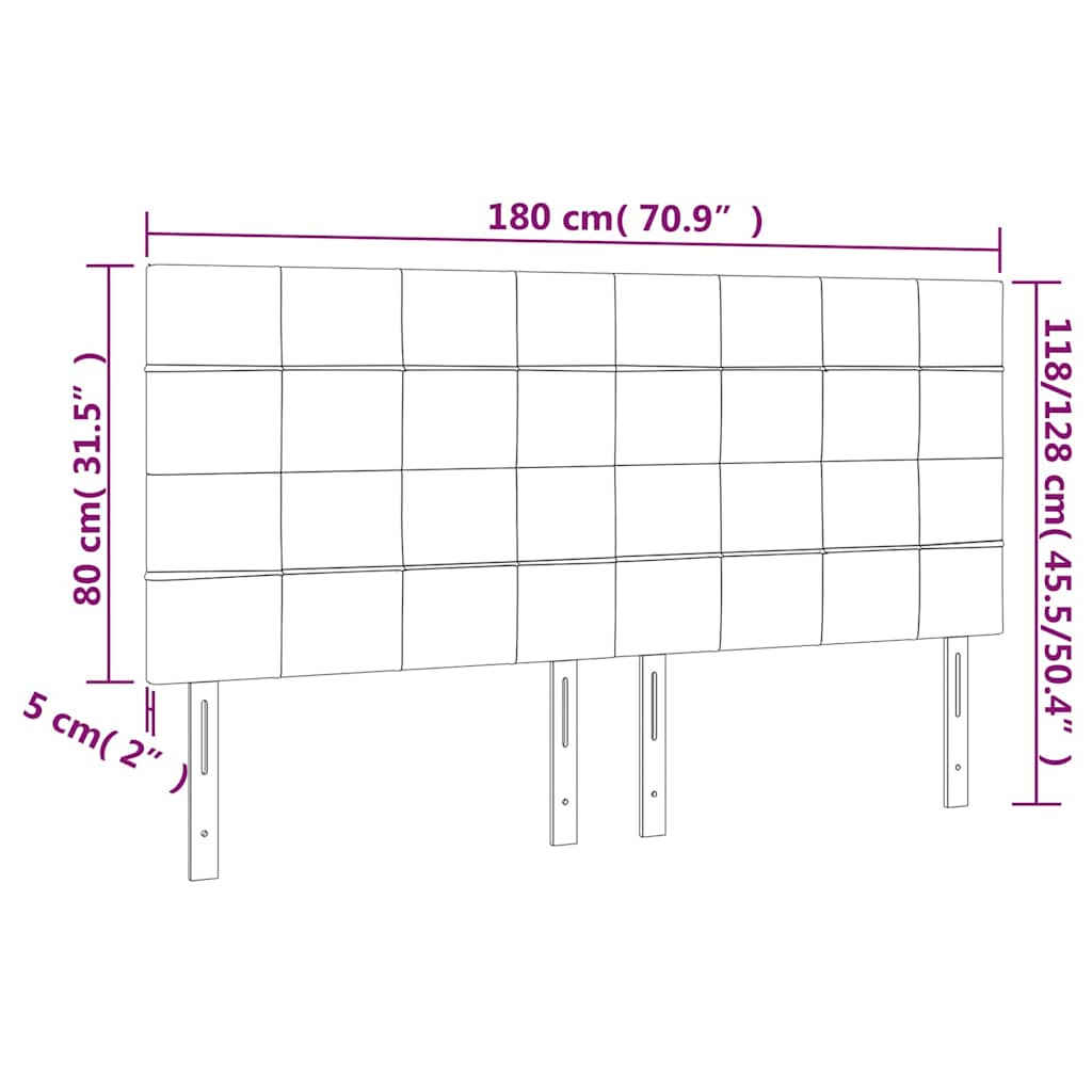 sengegavl med LED-lys 180x5x118/128 cm fløjl mørkeblå