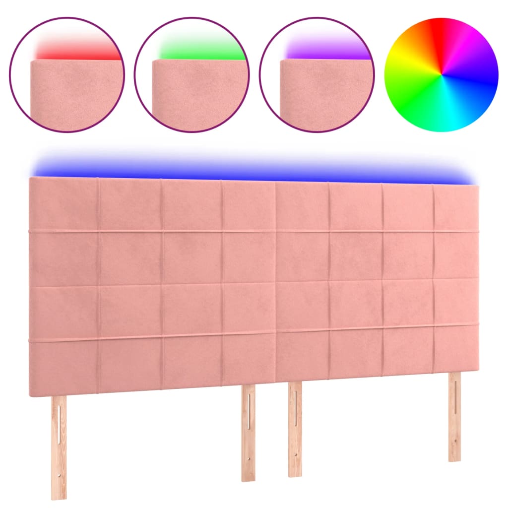 sengegavl med LED-lys 180x5x118/128 cm fløjl lyserød