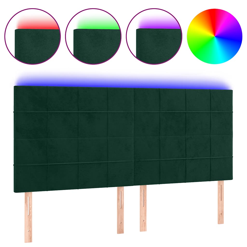 sengegavl med LED-lys 200x5x118/128 cm fløjl mørkegrøn