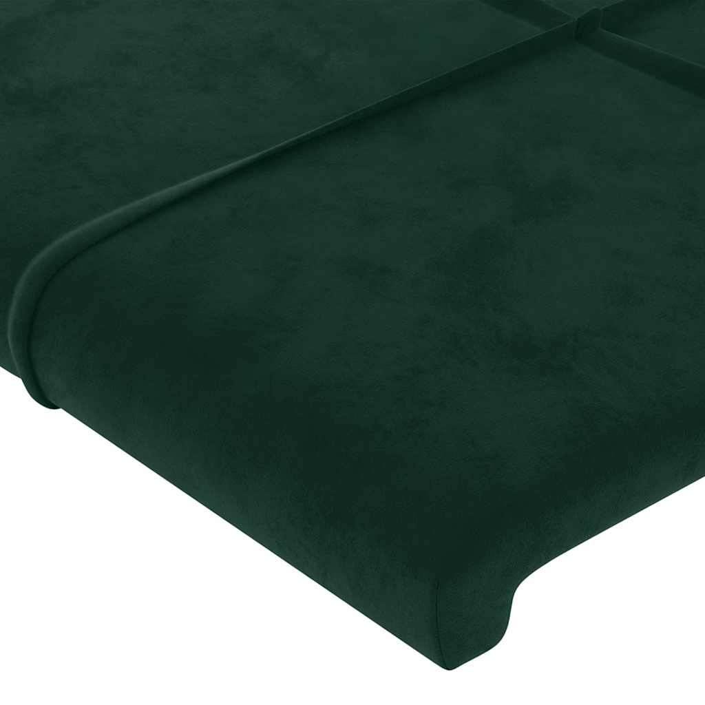 sengegavl med LED-lys 200x5x118/128 cm fløjl mørkegrøn