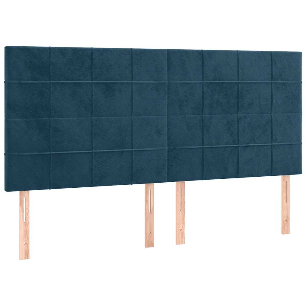 sengegavl med LED-lys 200x5x118/128 cm fløjl mørkeblå