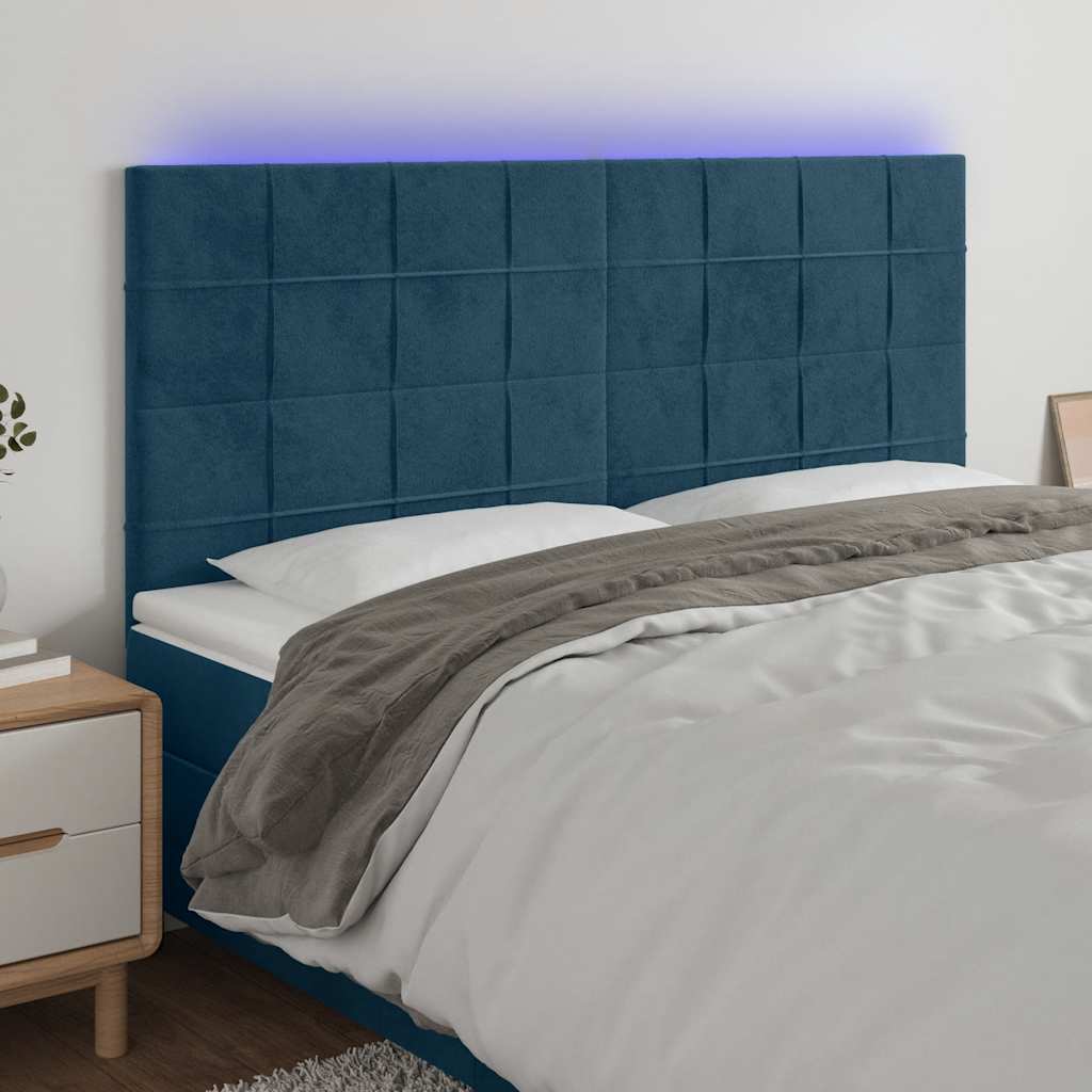 sengegavl med LED-lys 200x5x118/128 cm fløjl mørkeblå