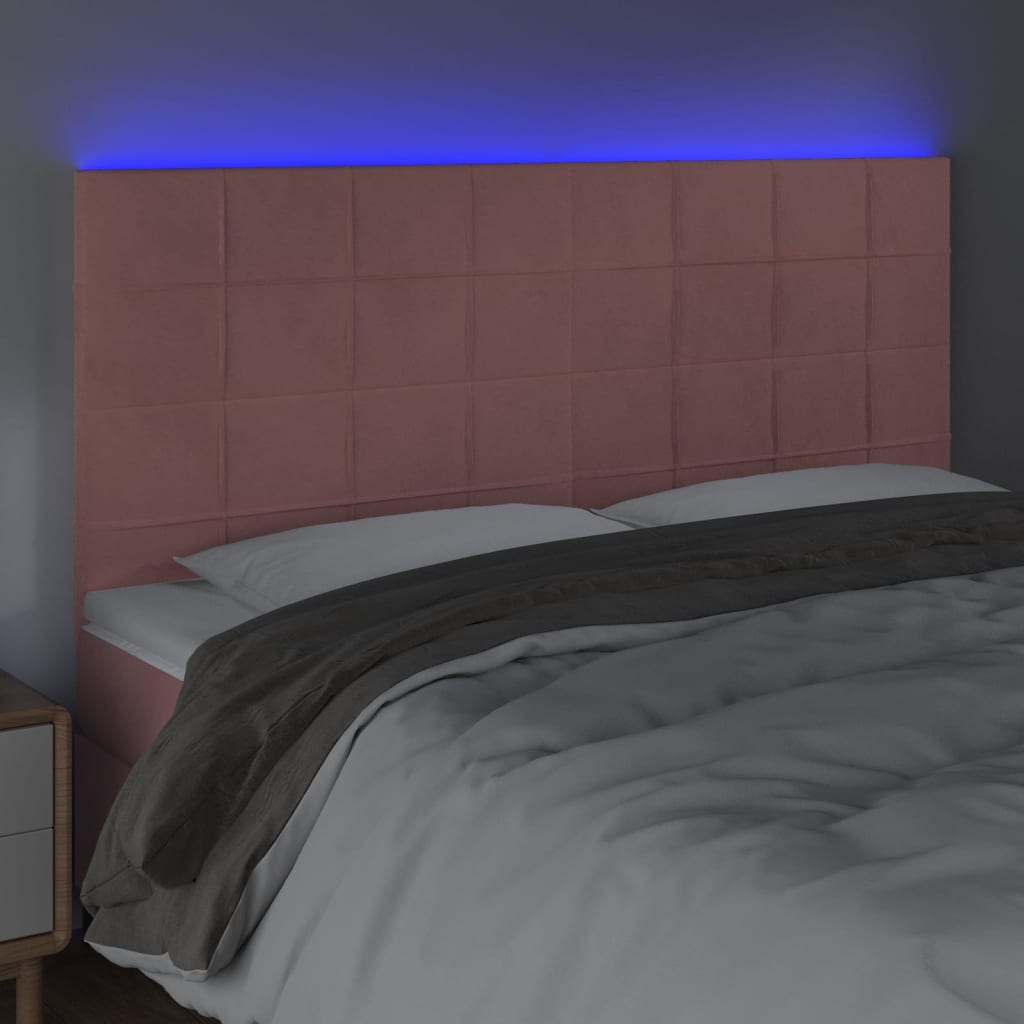 sengegavl med LED-lys 200x5x118/128 cm fløjl lyserød