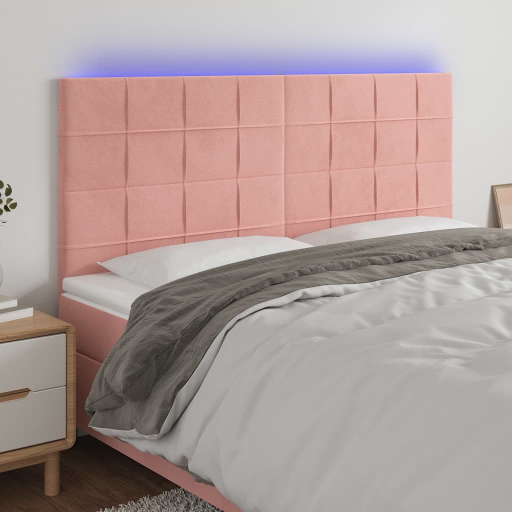 sengegavl med LED-lys 200x5x118/128 cm fløjl lyserød