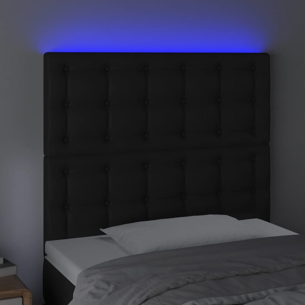 sengegavl med LED-lys 80x5x118/128 cm kunstlæder sort