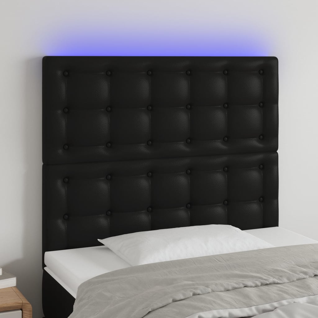sengegavl med LED-lys 80x5x118/128 cm kunstlæder sort