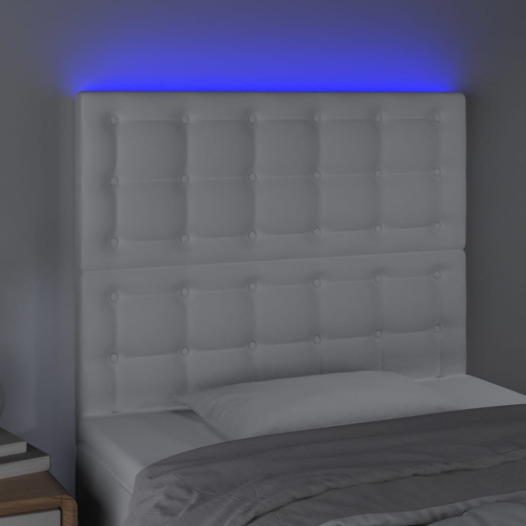 sengegavl med LED-lys 80x5x118/128 cm kunstlæder hvid