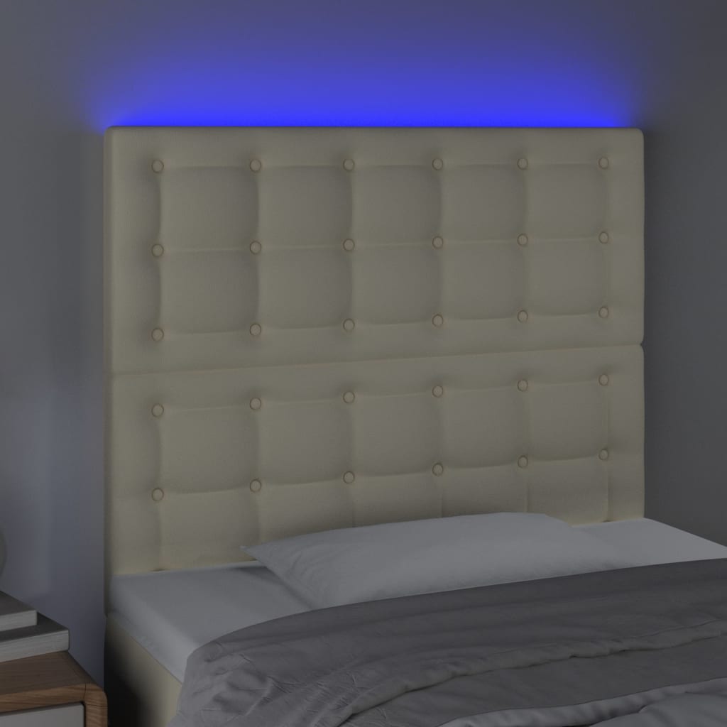sengegavl med LED-lys 80x5x118/128 cm kunstlæder cremefarvet