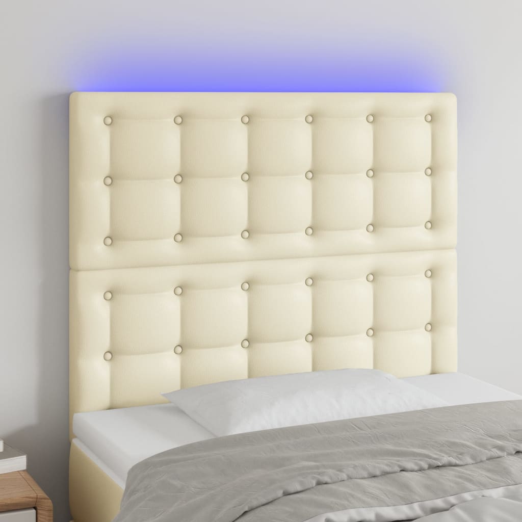 sengegavl med LED-lys 80x5x118/128 cm kunstlæder cremefarvet