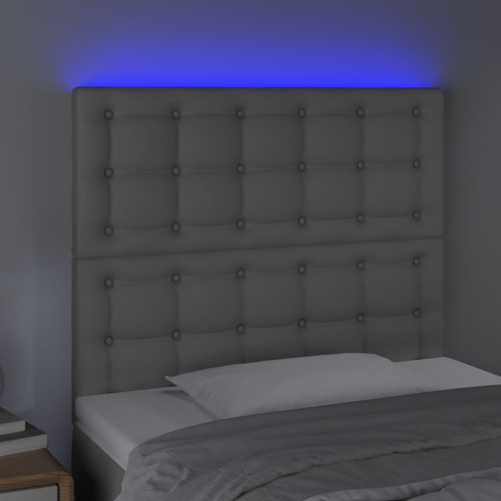 sengegavl med LED-lys 80x5x118/128 cm kunstlæder grå