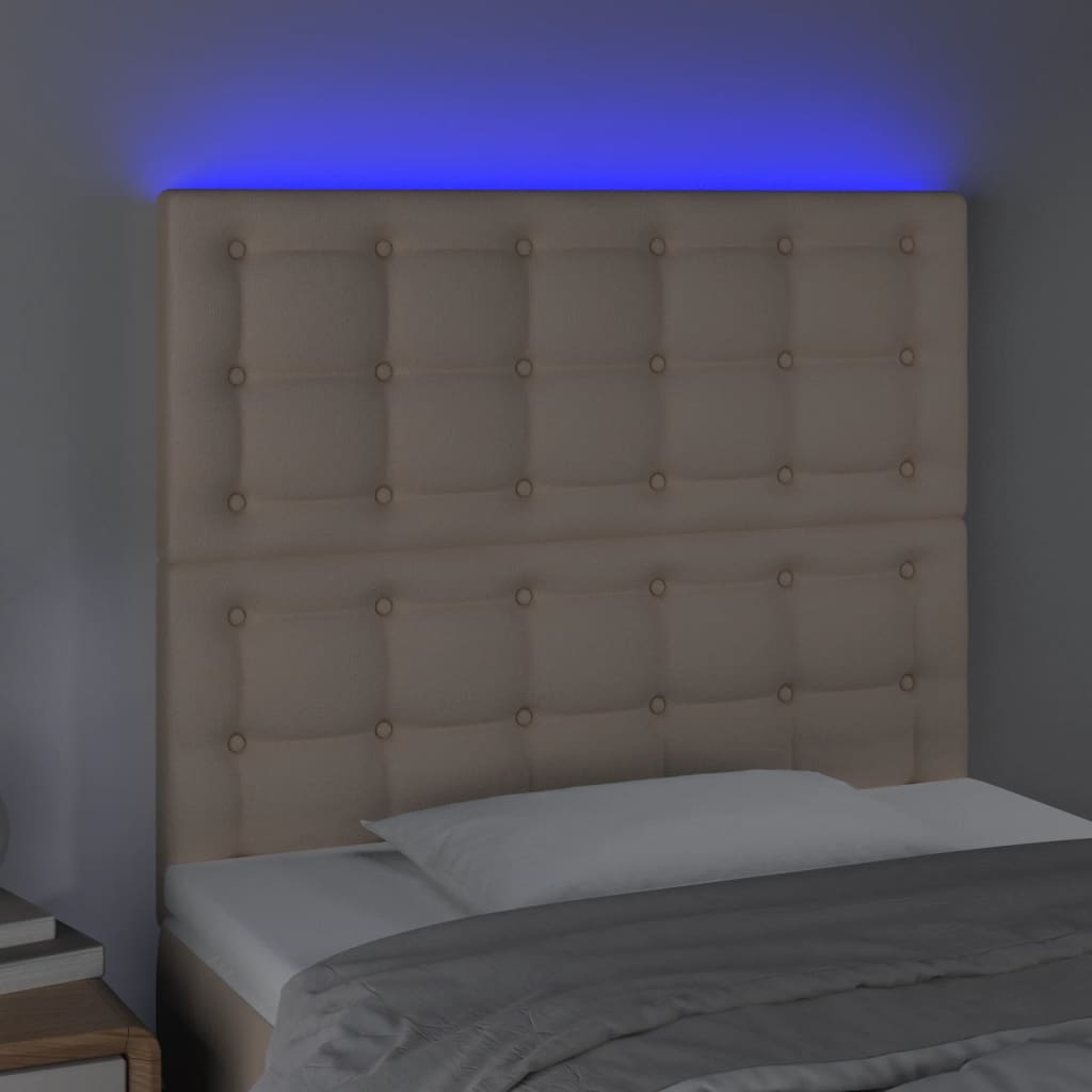 sengegavl med LED-lys 80x5x118/128 cm kunstlæder cappuccino