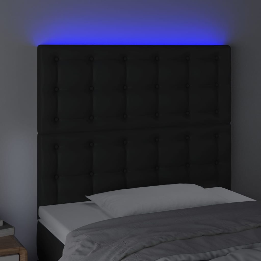 sengegavl med LED-lys 90x5x118/128 cm kunstlæder sort
