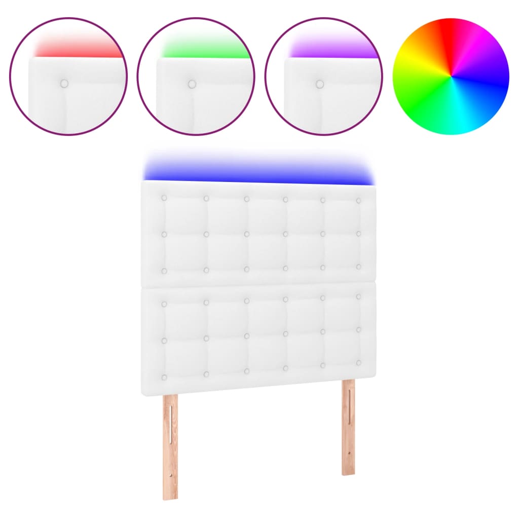 sengegavl med LED-lys 90x5x118/128 cm kunstlæder hvid