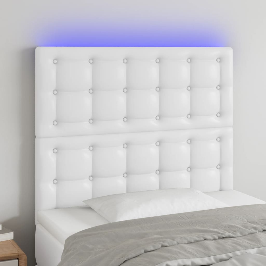 sengegavl med LED-lys 90x5x118/128 cm kunstlæder hvid