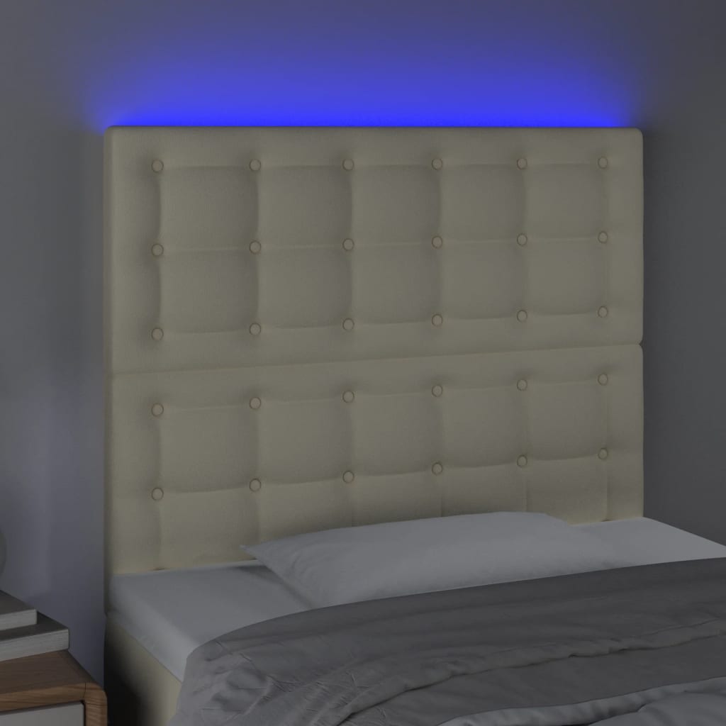 sengegavl med LED-lys 90x5x118/128 cm kunstlæder cremefarvet