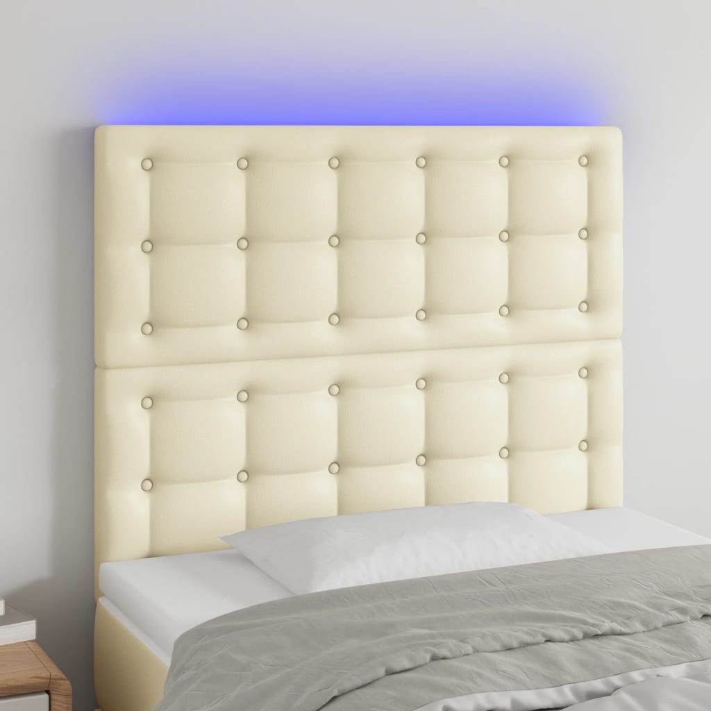 sengegavl med LED-lys 90x5x118/128 cm kunstlæder cremefarvet