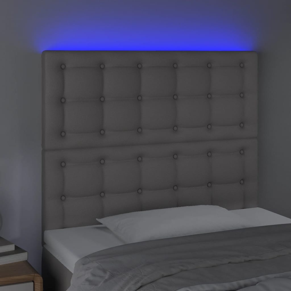 sengegavl med LED-lys 90x5x118/128 cm kunstlæder grå