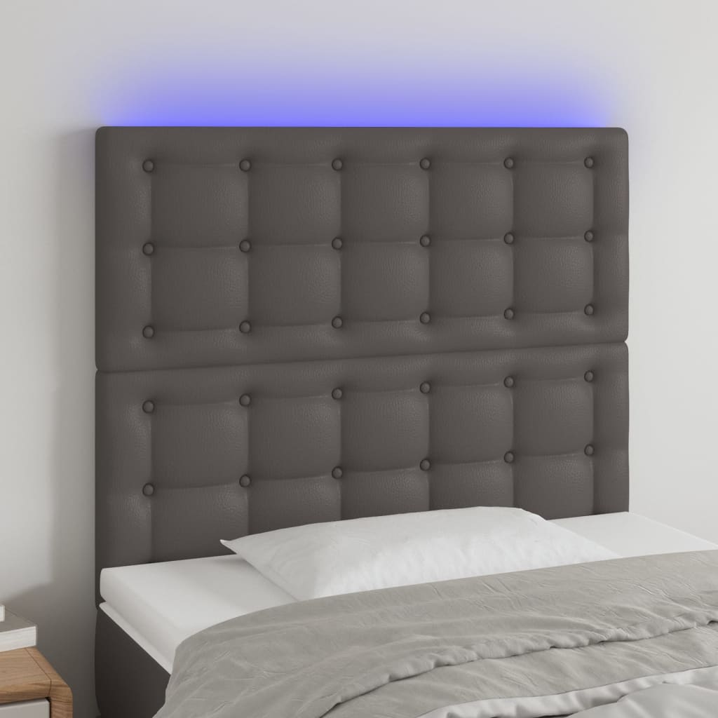 sengegavl med LED-lys 90x5x118/128 cm kunstlæder grå