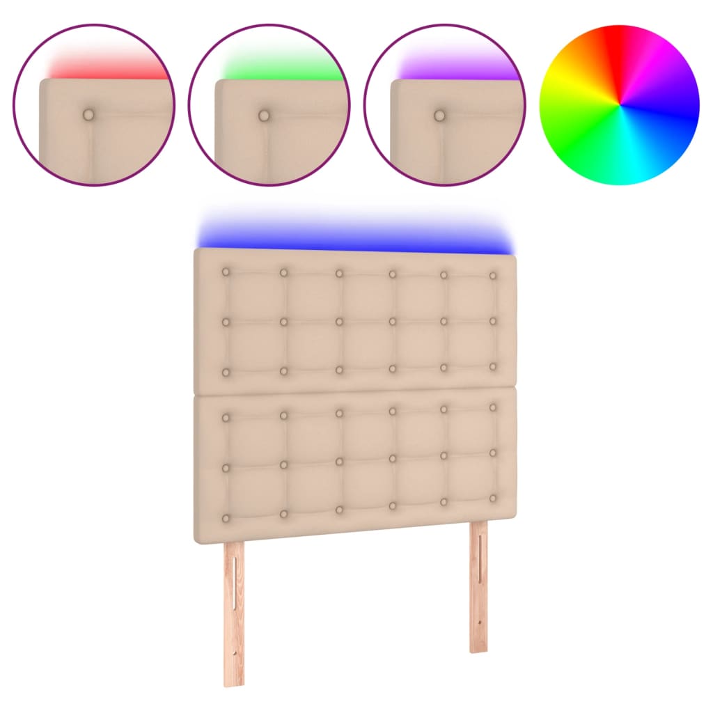 sengegavl med LED-lys 100x5x118/128 cm kunstlæder cappuccino