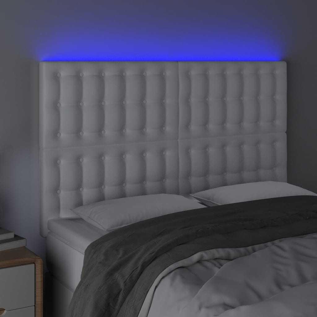 sengegavl med LED-lys 144x5x118/128 cm kunstlæder hvid