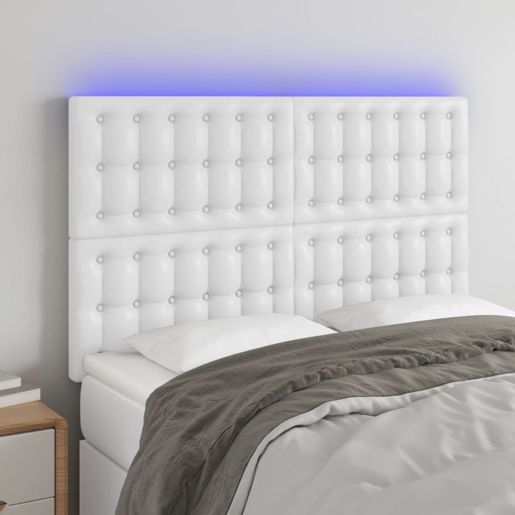 sengegavl med LED-lys 144x5x118/128 cm kunstlæder hvid