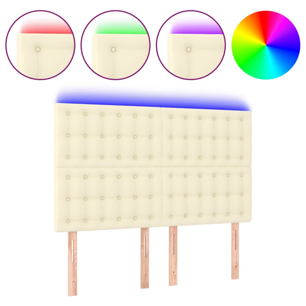 sengegavl med LED-lys 144x5x118/128 cm kunstlæder cremefarvet