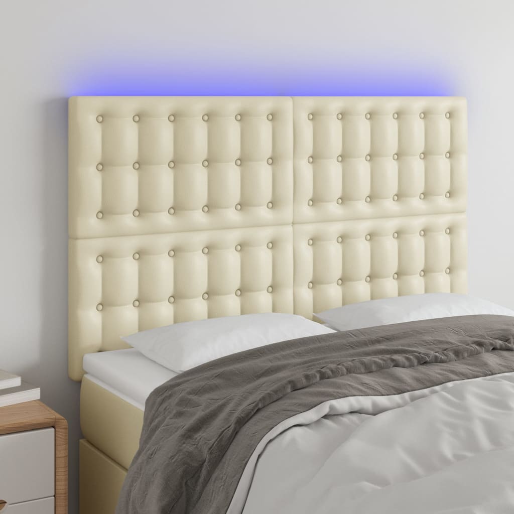 sengegavl med LED-lys 144x5x118/128 cm kunstlæder cremefarvet