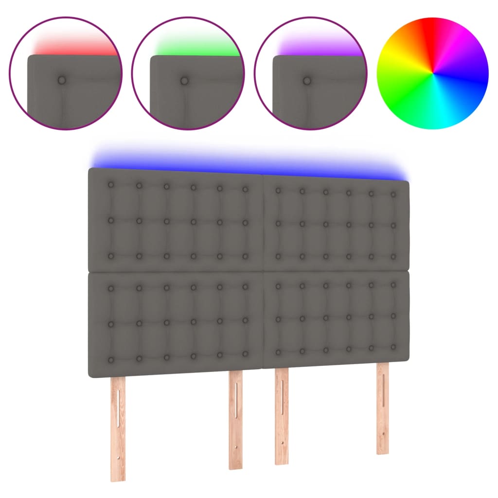 sengegavl med LED-lys 144x5x118/128 cm kunstlæder grå