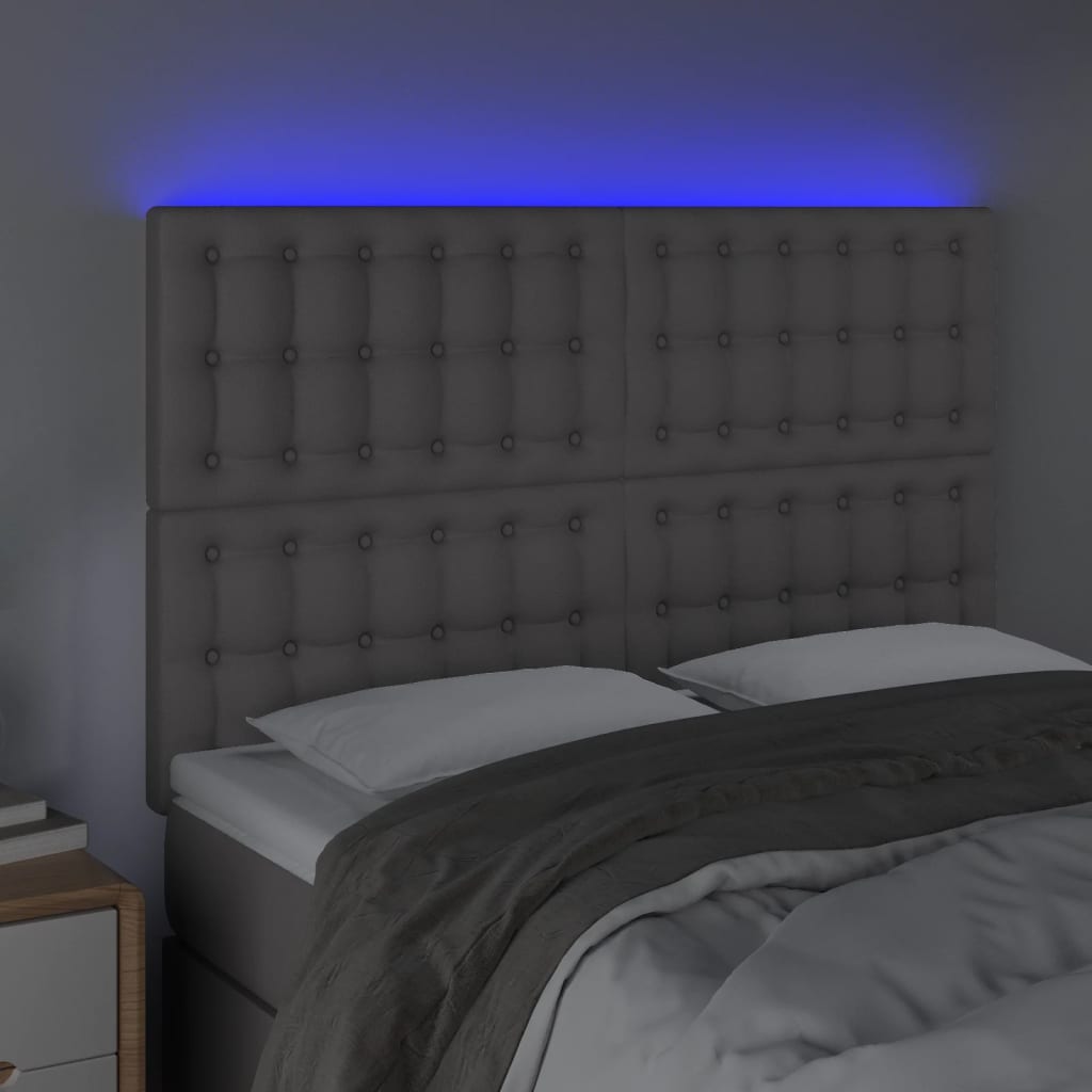 sengegavl med LED-lys 144x5x118/128 cm kunstlæder grå