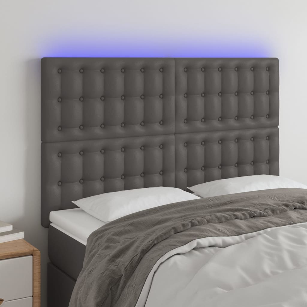 sengegavl med LED-lys 144x5x118/128 cm kunstlæder grå