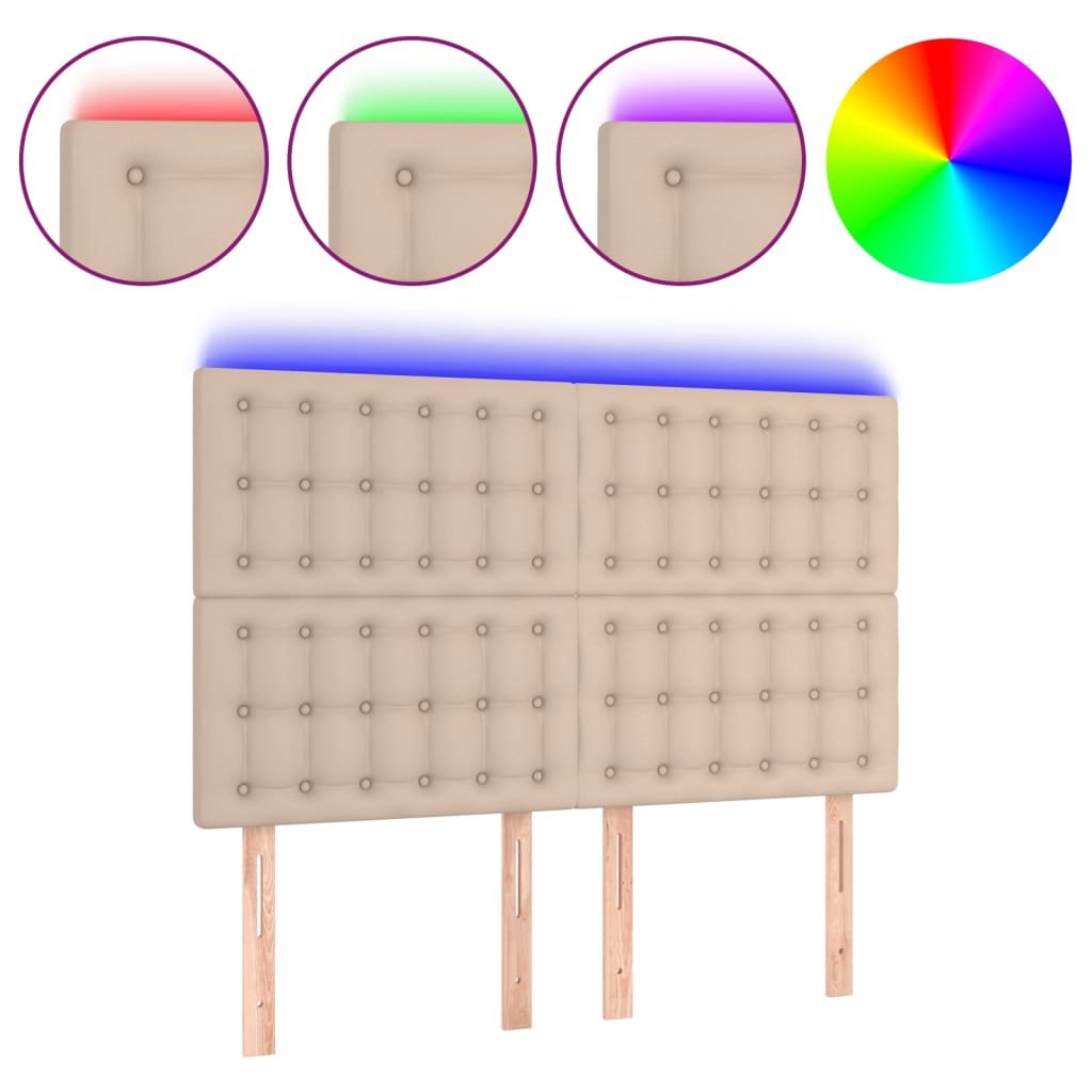 sengegavl med LED-lys 144x5x118/128 cm kunstlæder cappuccino