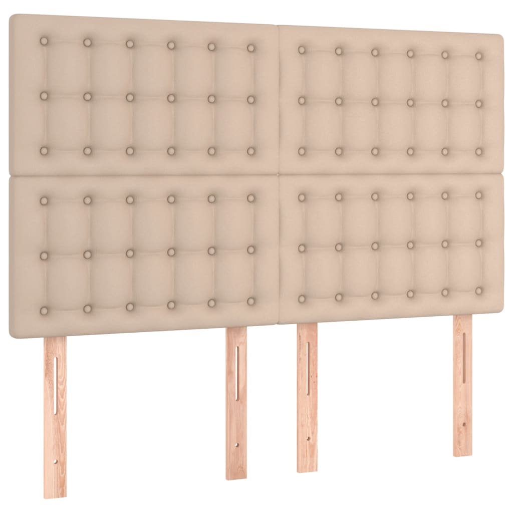 sengegavl med LED-lys 144x5x118/128 cm kunstlæder cappuccino