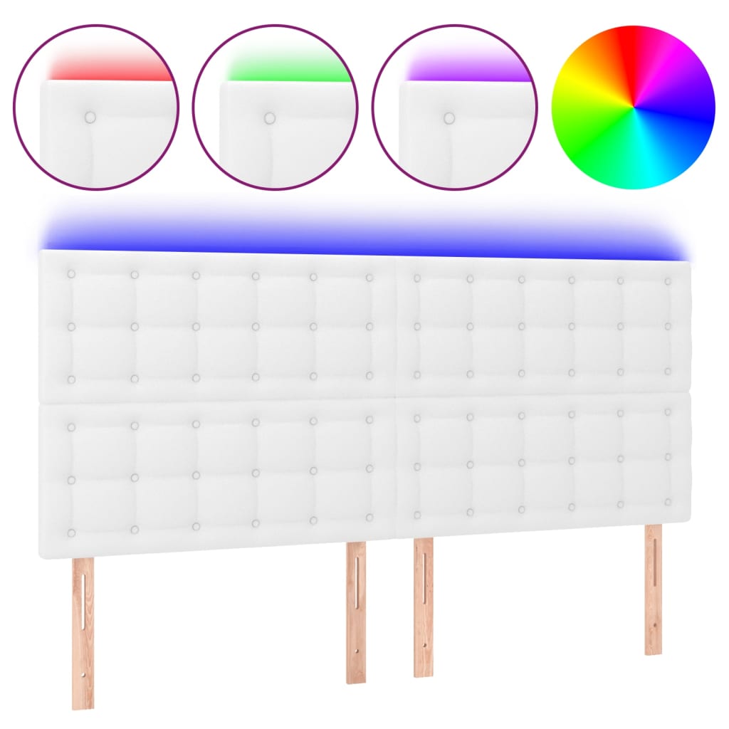 sengegavl med LED-lys 160x5x118/128 cm kunstlæder hvid