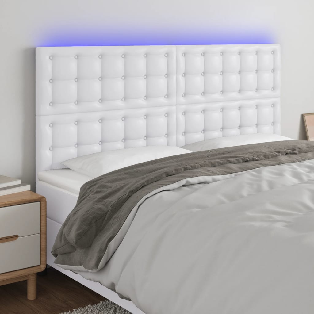 sengegavl med LED-lys 160x5x118/128 cm kunstlæder hvid